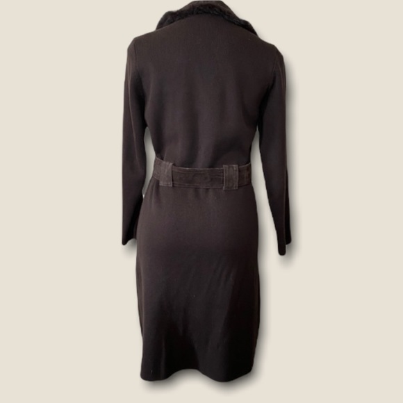 Vintage Brown Suede Sweater Coat Fur Collar Trench Coat M - Picture 2 of 13